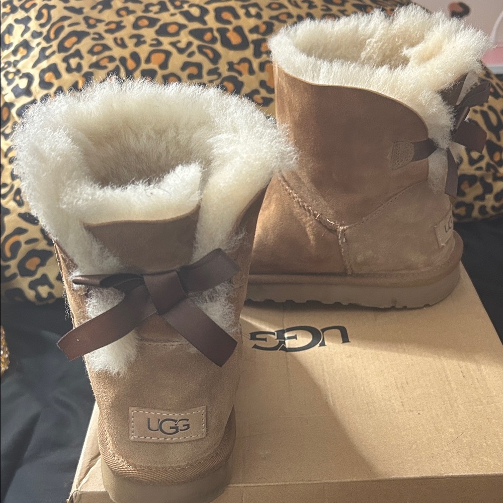 UGG Tan Shearling Boots with Bow